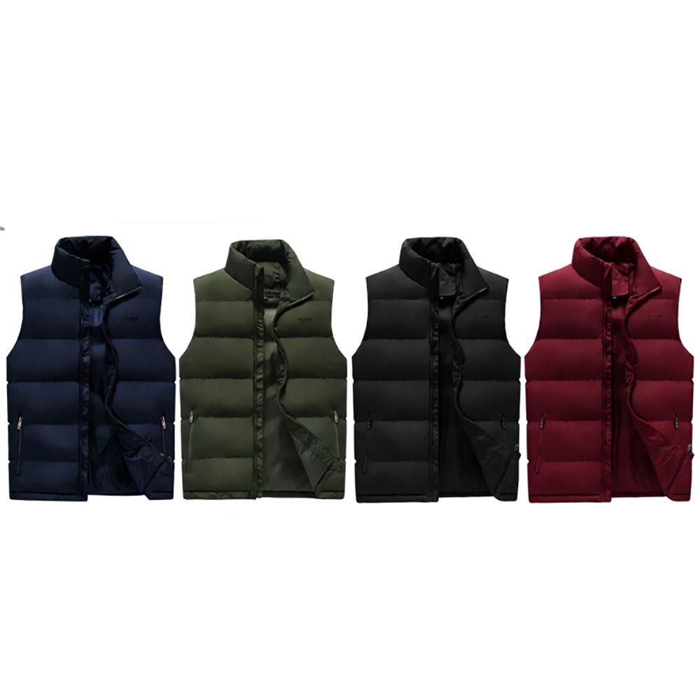 LH1801 Men's Winter Thick Stand Collar Cotton Waistcoat (Solid Color Vest Sleeveless Jacket Size L) - Army Green