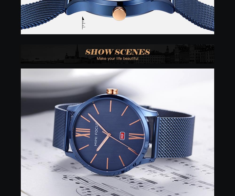 MINI FOCUS MF0018G Men's Casual Business Thin Quartz Watch Stainless Steel Strap Wristwatch - Gold