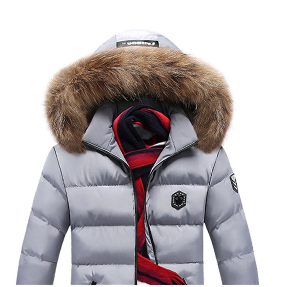 CA8866 Men's Autumn And Winter Casual Long Down Jacket (Solid Color Thicken Warm Fur Collar Size L) - Gray