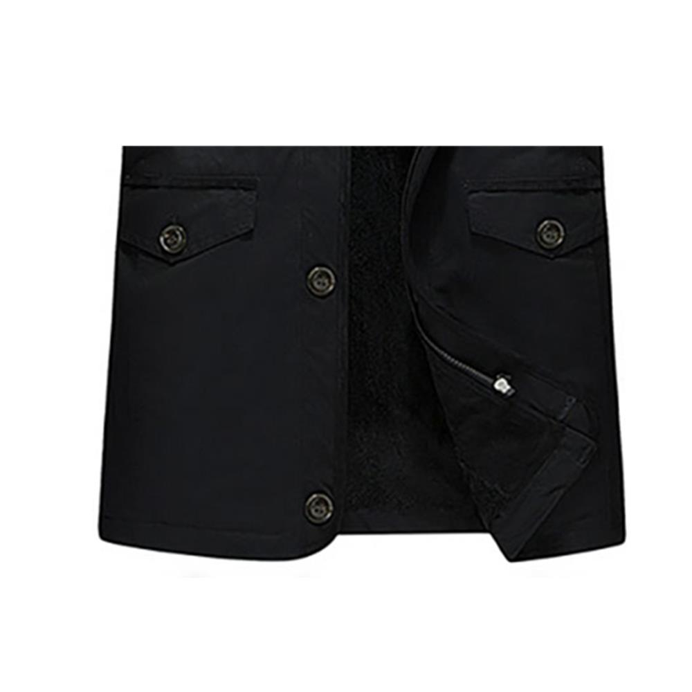 CAH8808 Men's Autumn And Winter Leisure Long Cotton Jacket (Thick Trench Coat Size L) - Black
