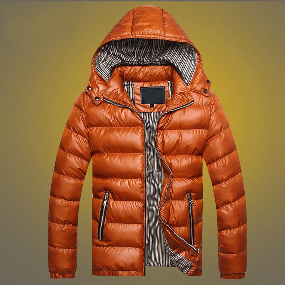 TG220 Men's Winter Hooded Down Jacket (Cotton Padded Warm Slim Fit Coat Size L) - Dark Yellow