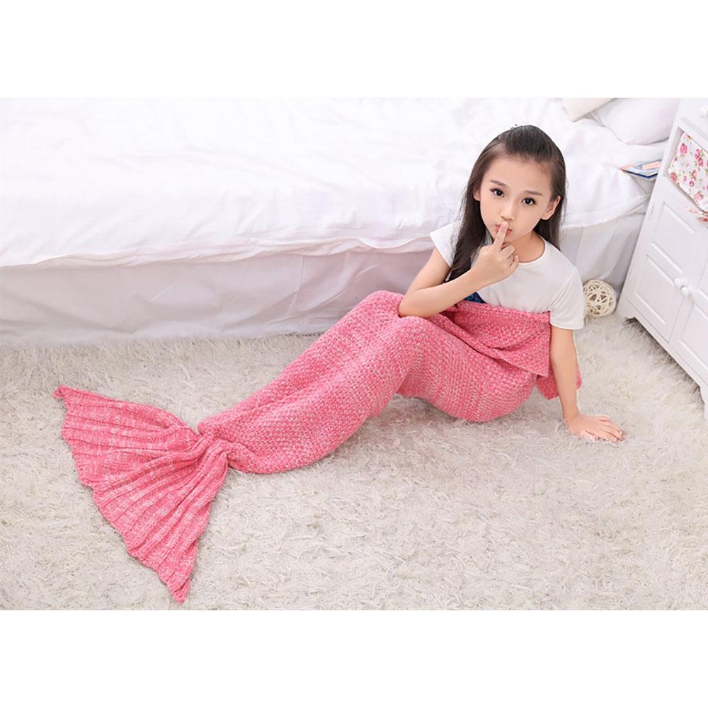 Children Mermaid Tail Blanket Fish Scales Knitting Soft Comfortable Blankets - Pink (Size 70*140cm)