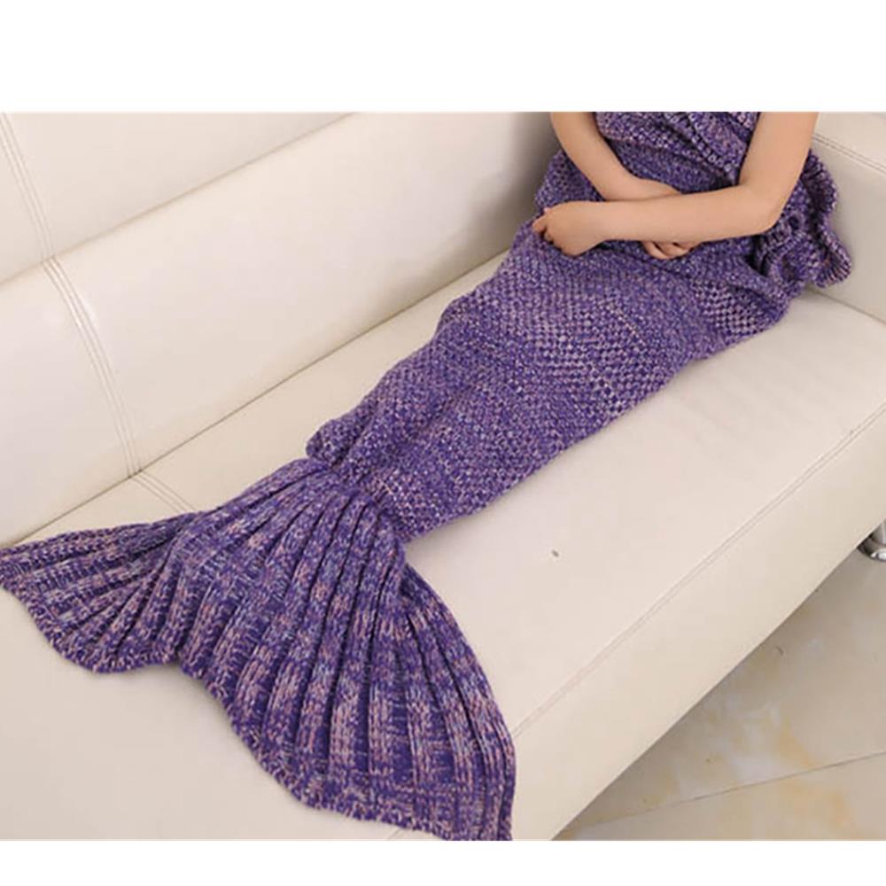 Children Mermaid Tail Blanket Fish Scales Knitting Soft Comfortable Blankets - Purple (Size 70*140cm)