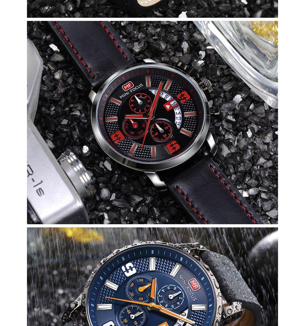 MINI FOCUS MF0025G Men's Quartz Watch Rotating Calendar Date Wristwatch - Red + Black