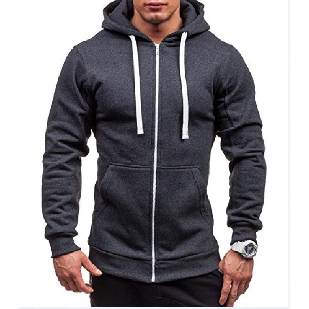 Men's Autumn and Winter Hoodies Long Sleeve Sweatshirt (Size M) - Dark Gray