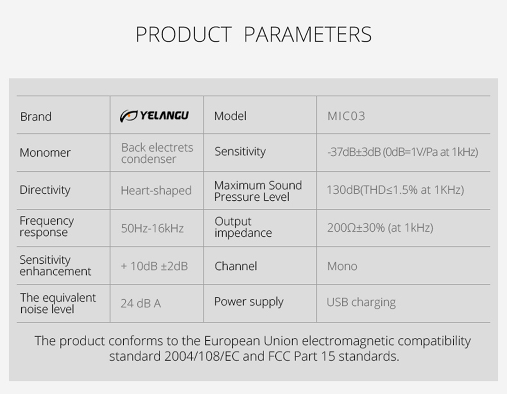 Yelangu MIC03 Professional Wired Microphone Built-in Heart-shaped Pickup Shockproof Design For Sound-pickup In Interview - Black