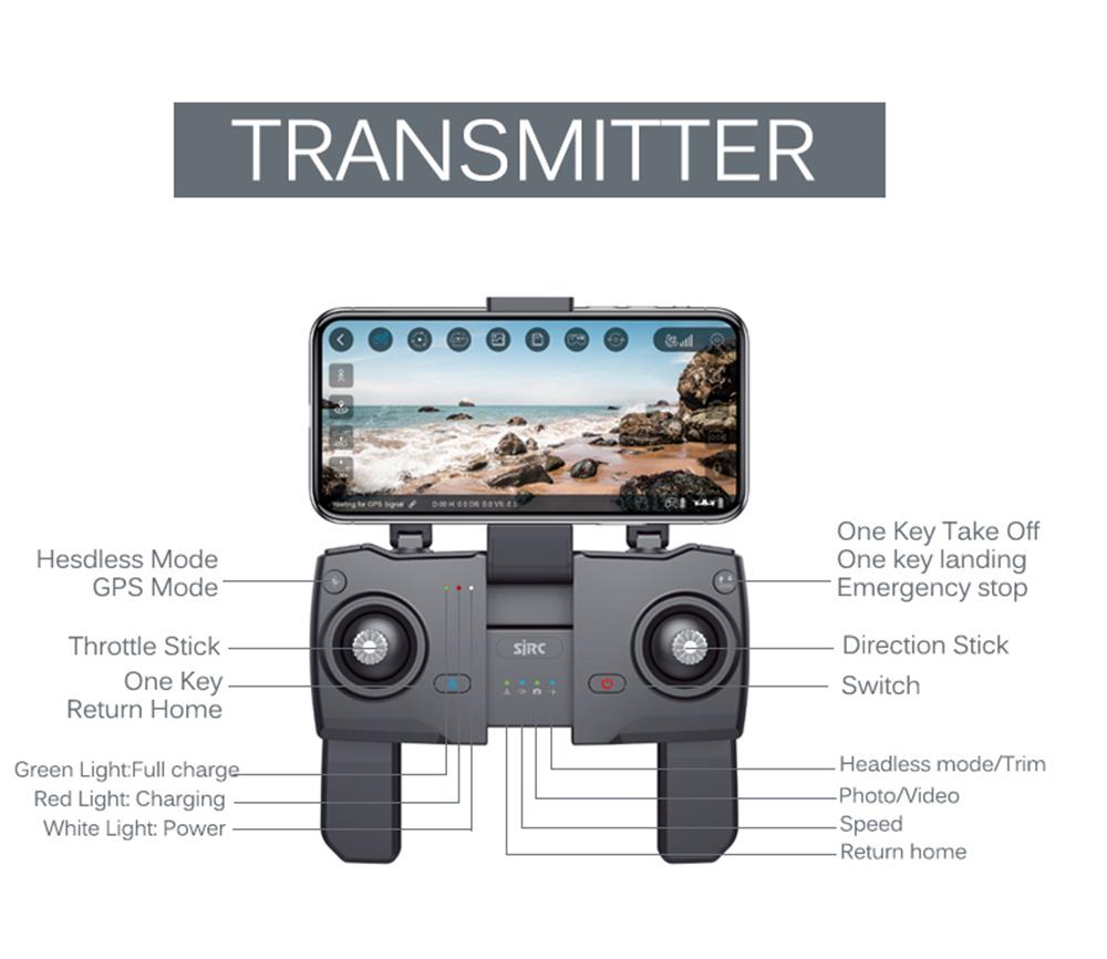 SJRC Z5 GPS 2.4G WIFI FPV Foldable RC Drone with Adjustable 1080P FHD Camera RTF + Extra Battery
