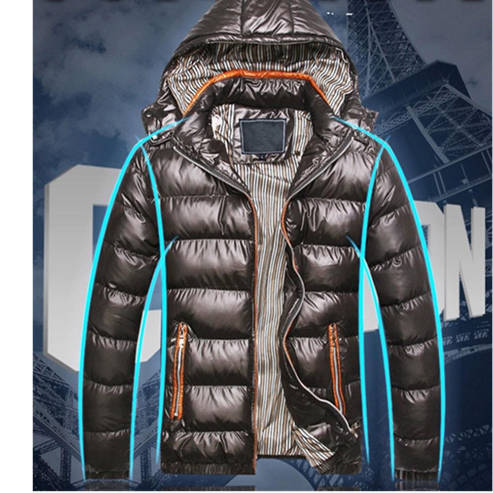 TG220 Men's Winter Hooded Down Jacket (Cotton Padded Warm Slim Fit Coat Size L) - Black