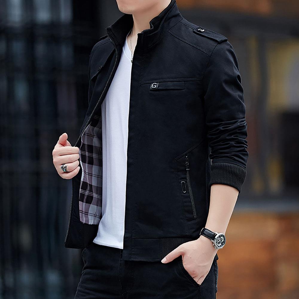 CA9801 Men's Autumn Winter Classic Casual Jacket (Lapel Grid Long Sleeve Polyester Jacket Size M) - Black