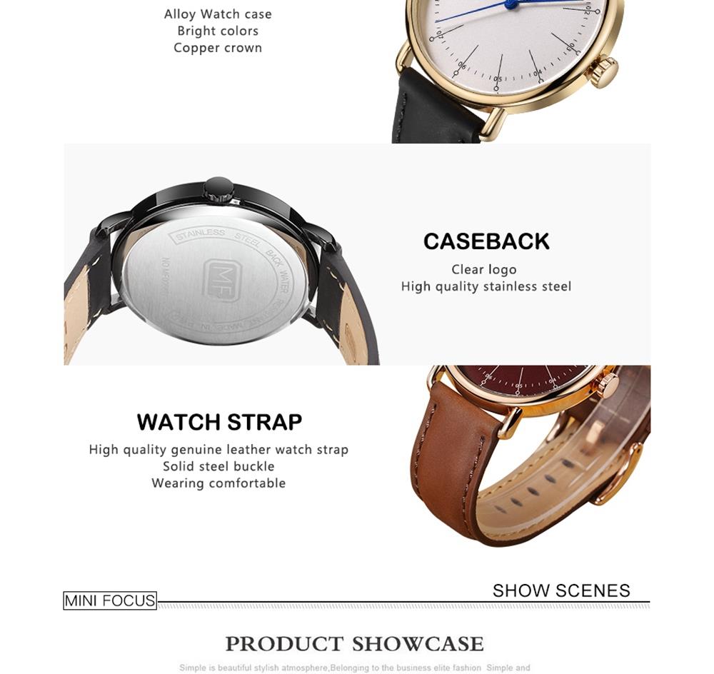 MINI FOCUS MF0056G Men's Casual Business Quartz Sports Watch PU Leather Strap Wristwatch - Blue + Brown