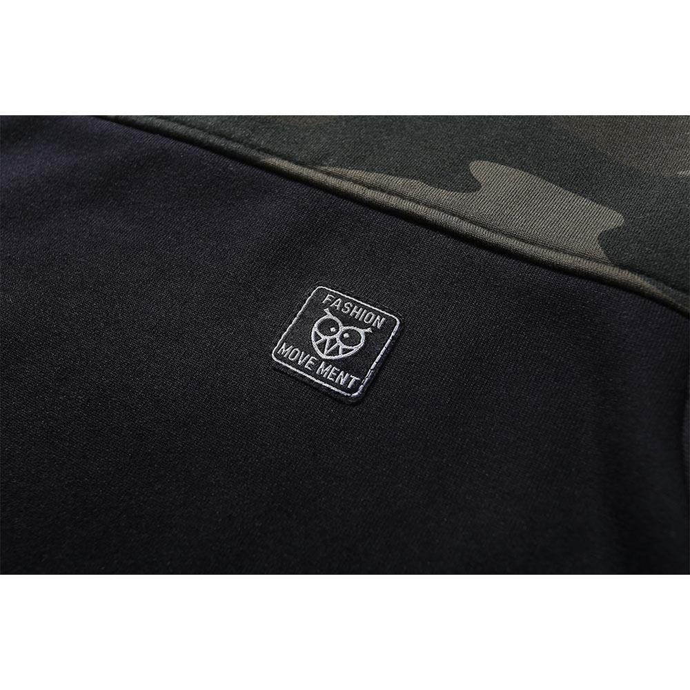 WY09 Men's Casual Crew Neck Camouflage Stitching Cotton Sweatshirt Size L - Army Green
