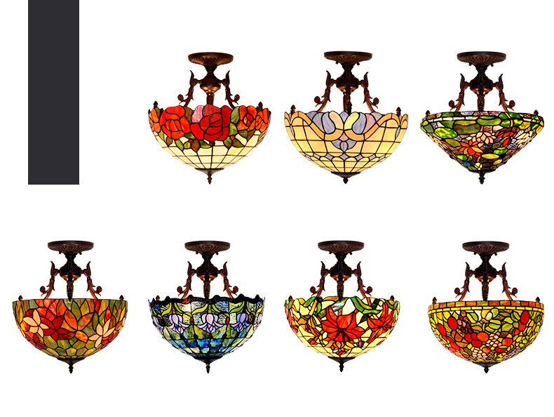 FUMAT Tiffany Style Stained Glass Handcrafted Ceiling Light - Romantic Dragonfly Nightfall Design