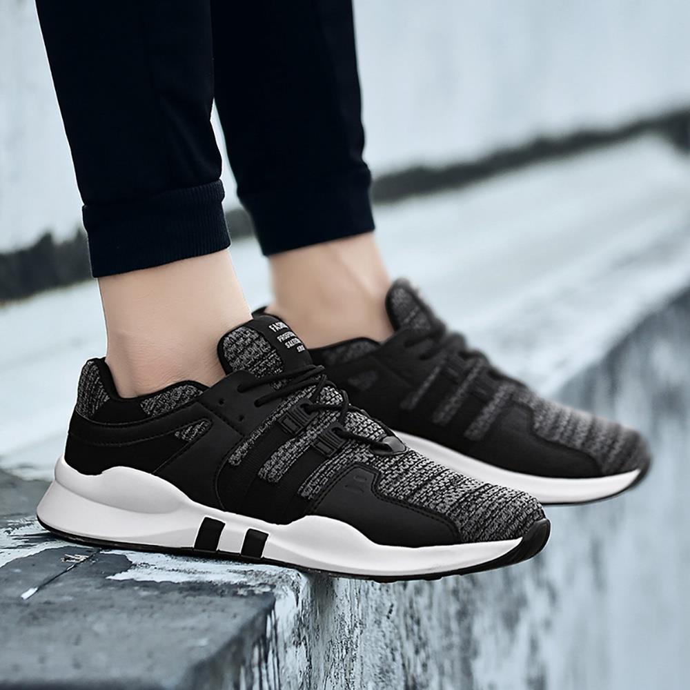 Men's Casual Outdoor Tennis Sneakers(Flying Woven Upper Running Shoes Size EU39.5) - Black and Gray
