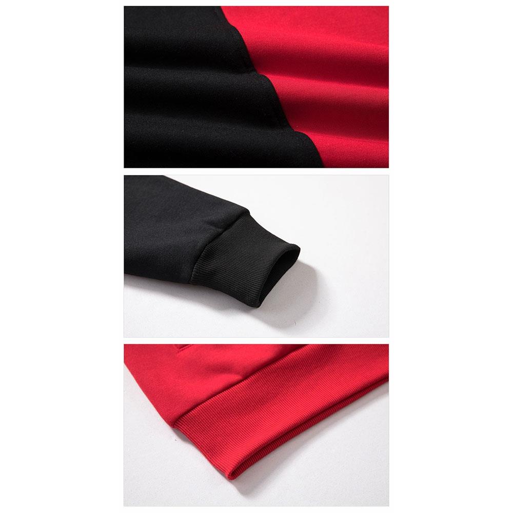 WY36 Men's Casual Color Block Zipper Design Cotton Hoodie Size S - Red and Black