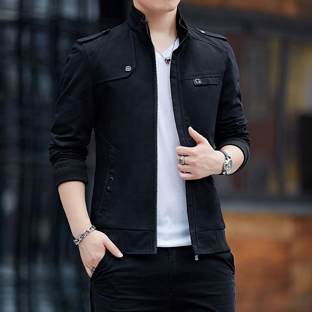 CA9801 Men's Autumn Winter Classic Casual Jacket (Lapel Grid Long Sleeve Polyester Jacket Size M) - Black