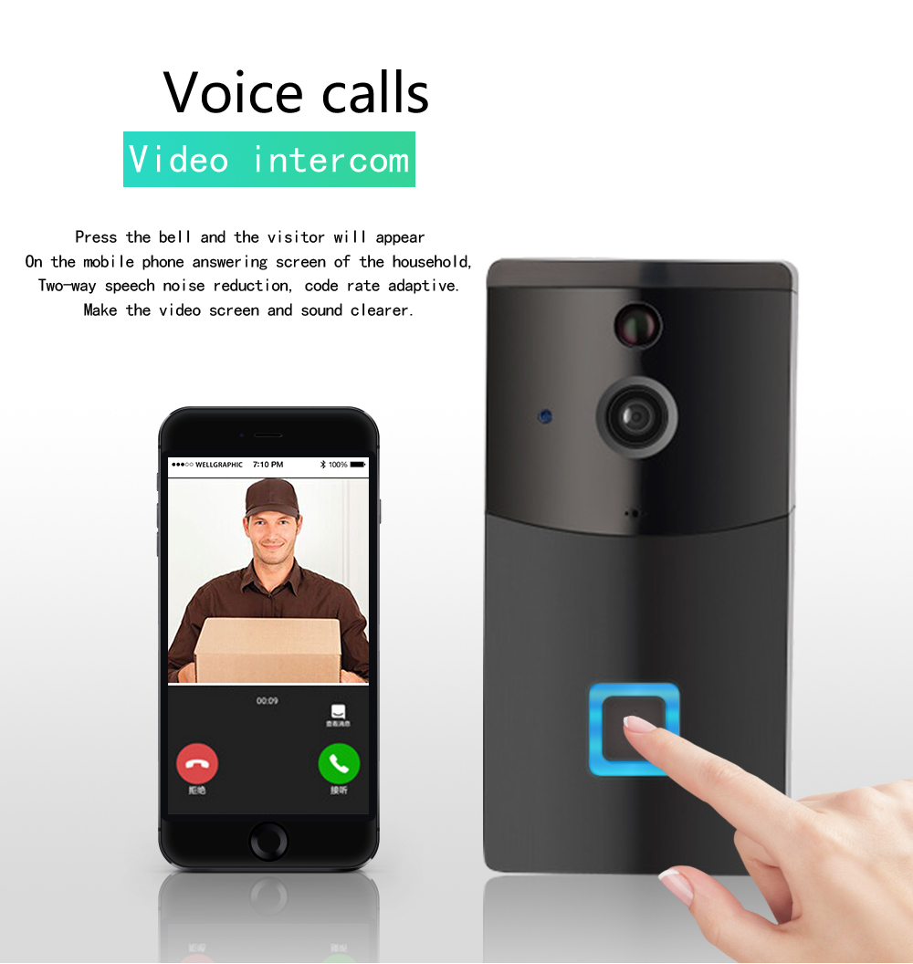 Danmini WF05 WIFI Wireless Video Intercom Doorbell APP Voice Intercom Low Power Standby - Black