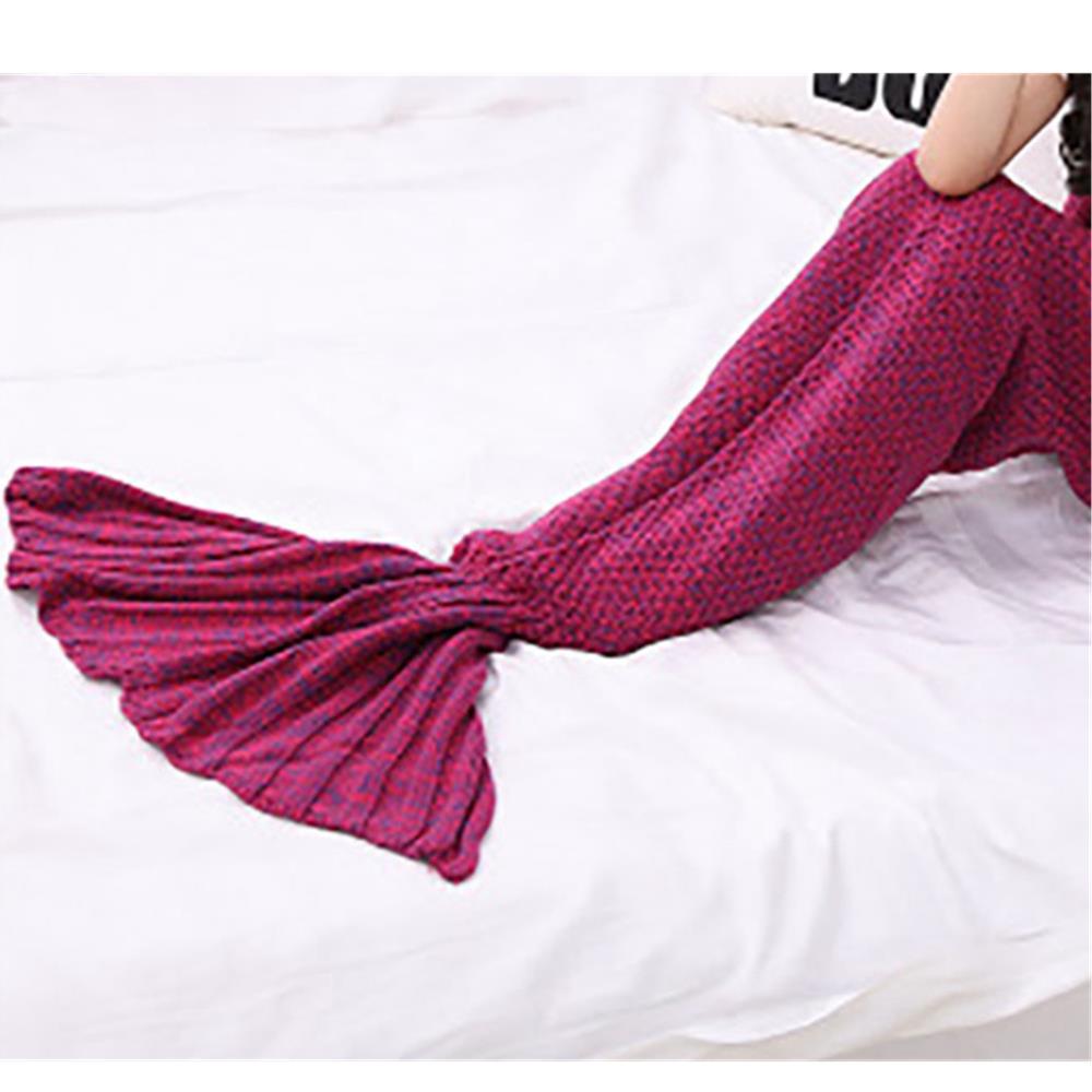 Children Mermaid Tail Blanket Fish Scales Knitting Soft Comfortable Blankets - Fuchsia (Size 70*140cm)