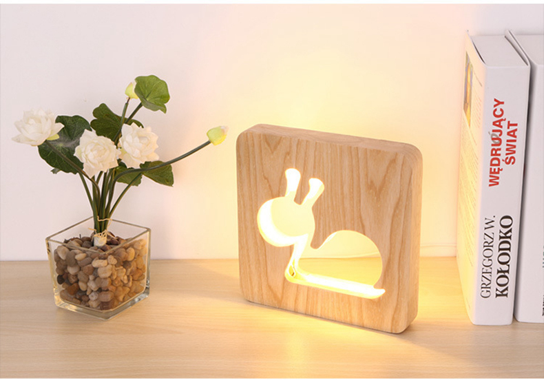 FUMAT Warm Modern LED Table Lamp - Creative Snails Wood Board Design