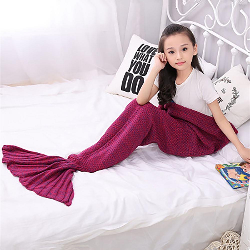 Children Mermaid Tail Blanket Fish Scales Knitting Soft Comfortable Blankets - Fuchsia (Size 70*140cm)