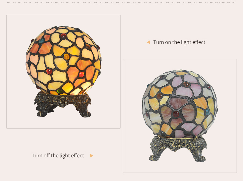 FUMAT Tiffany Style Stained Glass Handcrafted Table Lamp - Creative Copper Base Red Spherical Design