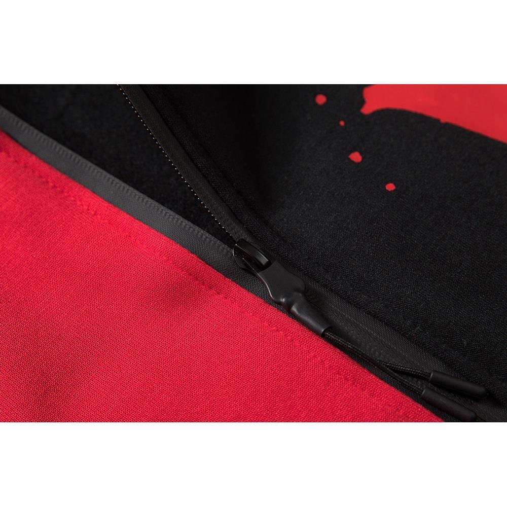 WY36 Men's Casual Color Block Zipper Design Cotton Hoodie Size 2XL - Red and Black