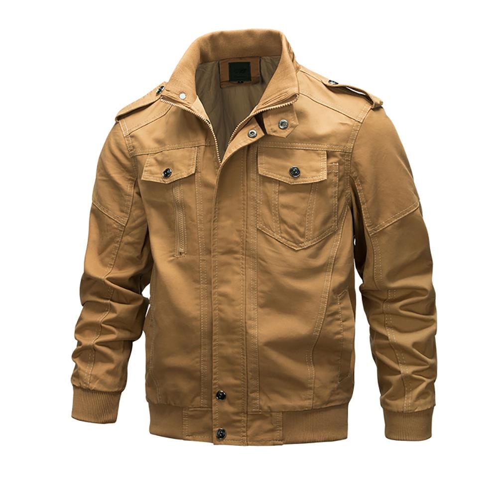 CA806 Men's Autumn Winter Casual Stand Collar Cotton Bomber Jacket Size M - Khaki
