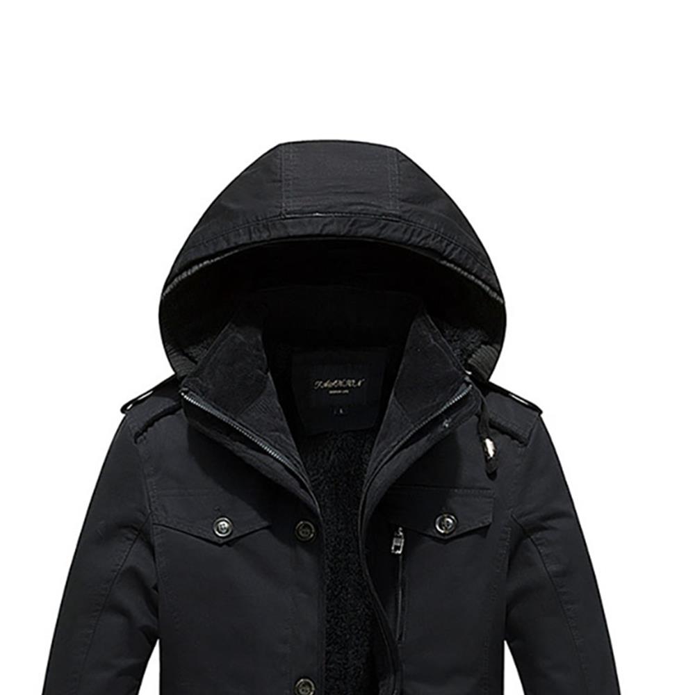 CAH8808 Men's Autumn And Winter Leisure Long Cotton Jacket (Thick Trench Coat Size L) - Black
