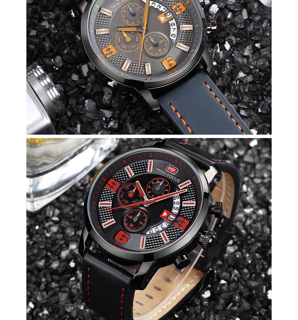 MINI FOCUS MF0025G Men's Quartz Watch Rotating Calendar Date Wristwatch - Red + Black