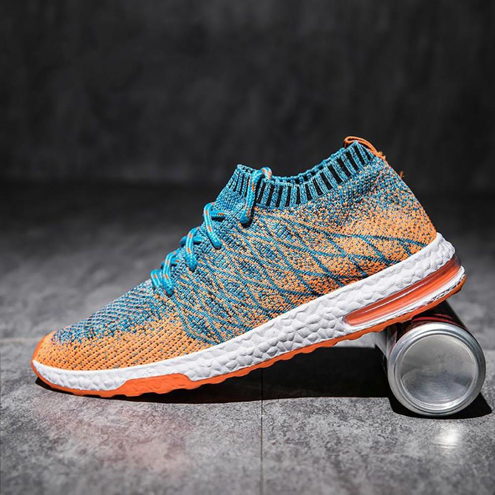 Men's Casual Sneakers Knitted Lace Up Shoes EU42 - Blue + Orange