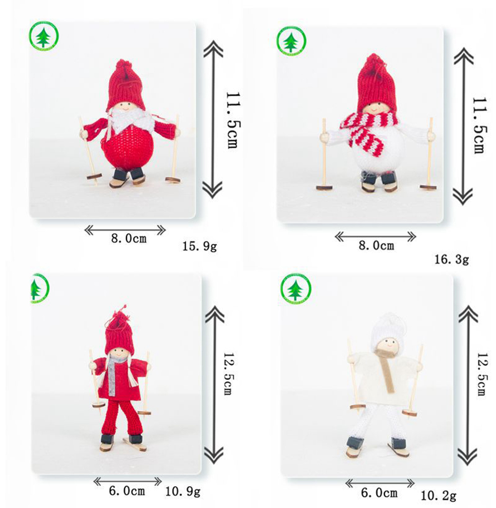 1pc Cute Christmas Tree Decoration Pendant Mini Ski Doll - White clothes + Red Cap