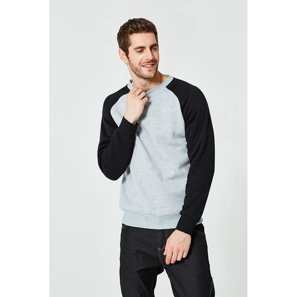 WY40 Men's Autumn Basic Casual Round Neck Sweatshirt (Color Block Cotton Pullover Shirt Size M) - Light Gray