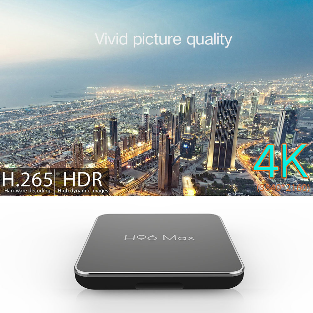 H96 MAX X2 Amlogic S905X2 Android 8.1 4GB DDR4 64GB eMMC TV Box with Voice Remote Dual Band WiFi LAN Bluetooth USB3.0 HDMI