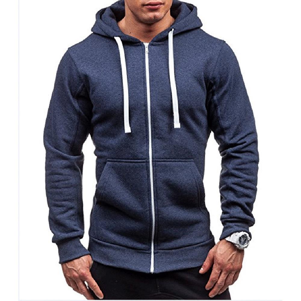 Men's Autumn and Winter Hoodies Long Sleeve Sweatshirt (Size M) - Navy Blue