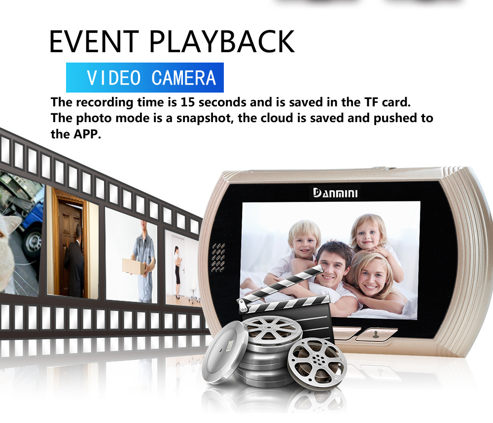 Danmini YB-43HD-MW Digital Peephole Viewer Camera 1MP 4.3 inch PIR Motion Sensor IR Night Vision Door Bell - Gold