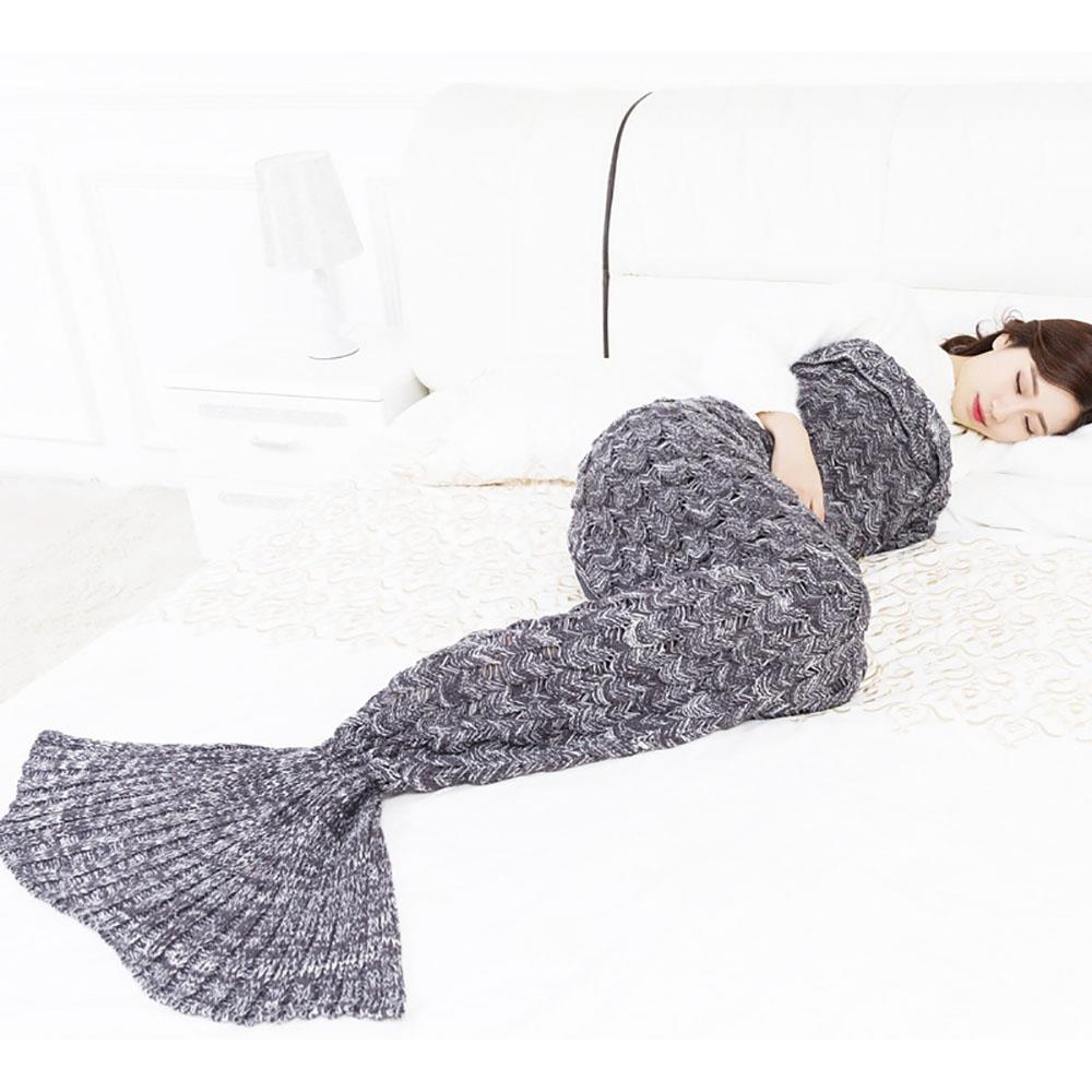 Creative Mermaid Tail Blanket Fish Scales Knitting Soft Comfortable Sleeping Blankets - Gray (Size 180*90 CM)