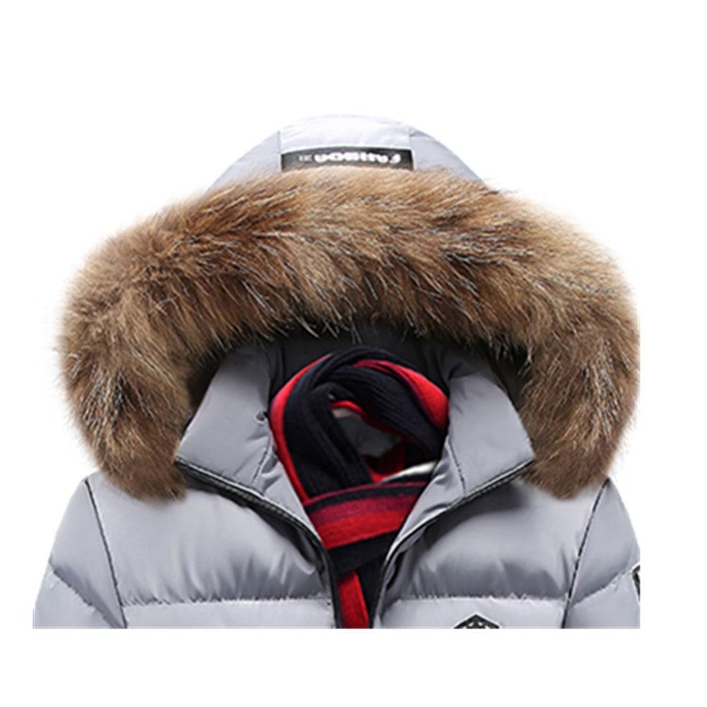 CA8866 Men's Autumn And Winter Casual Long Down Jacket (Solid Color Thicken Warm Fur Collar Size L) - Gray
