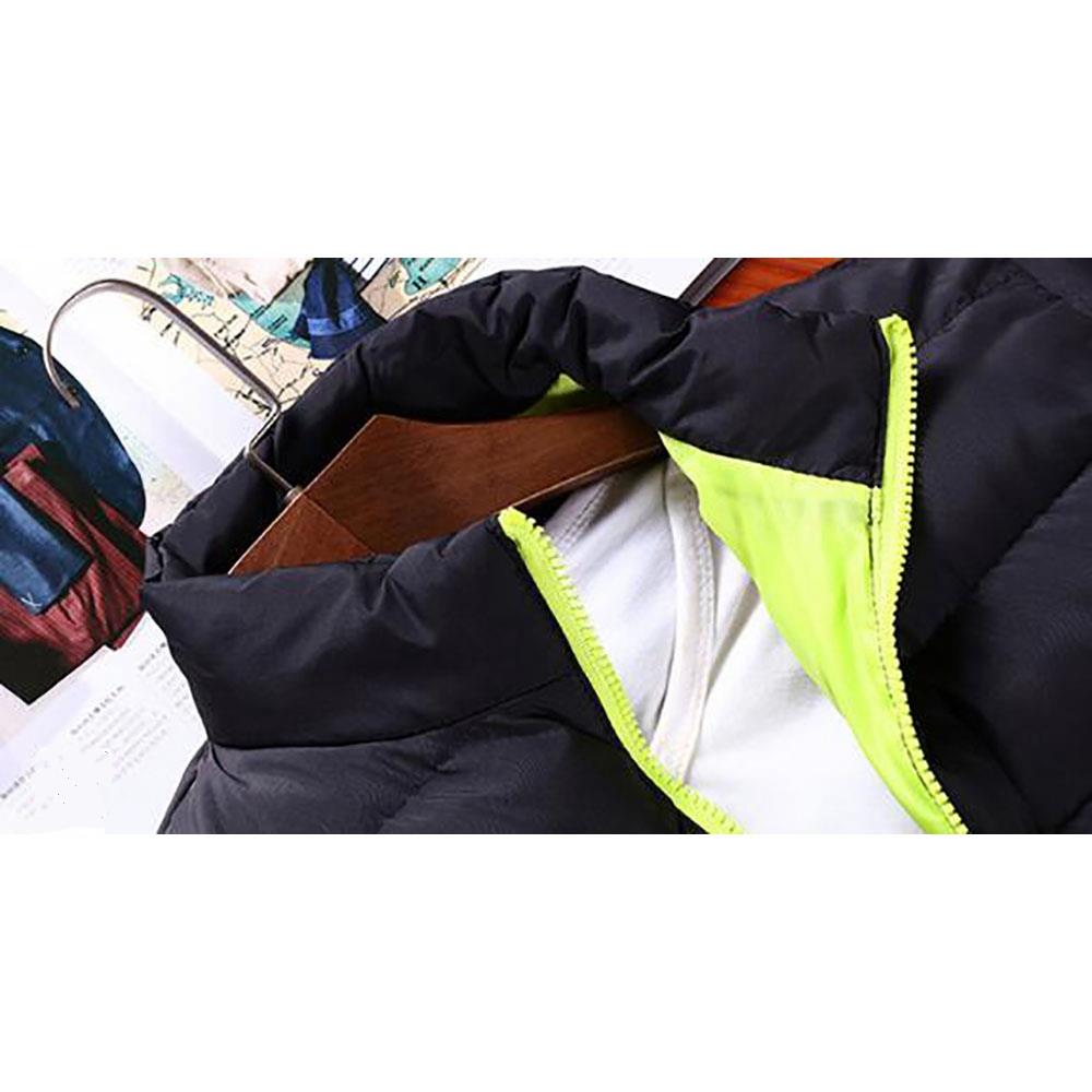 Men's Autumn And Winter Basic Casual Thick Cotton Down Jacket (Stand Collar Warm Coat Size L) - Black + Orange