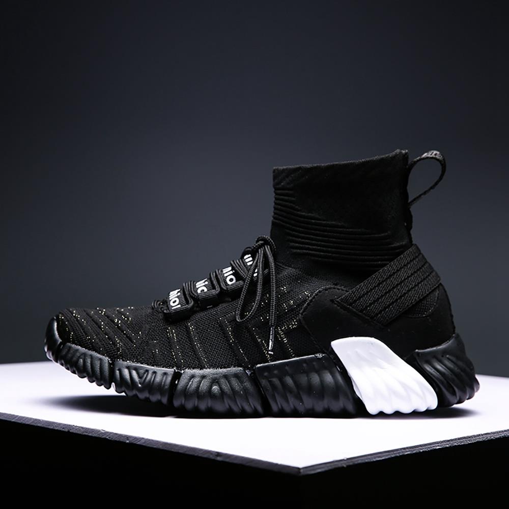 Men Outdoor Tennis Shoes Running Shoes Mesh Casual Shoes Flying Woven Upper Size EU 39.5 - Black