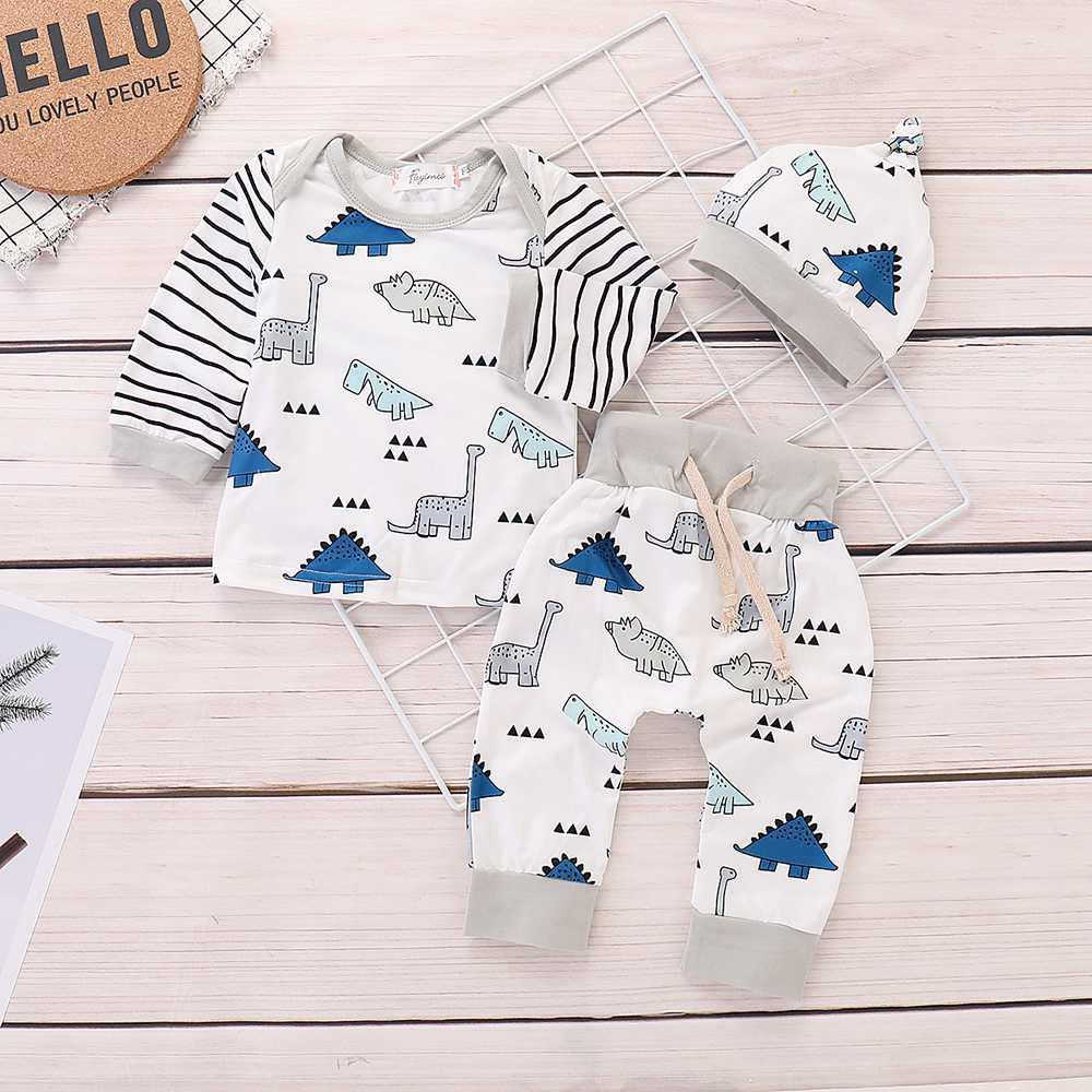 HZ50061 Kids Boys Girls Funny Animal Pattern Three-piece Set (Long-sleeve Shirt + Hat + Casual Pants Size 70) - White