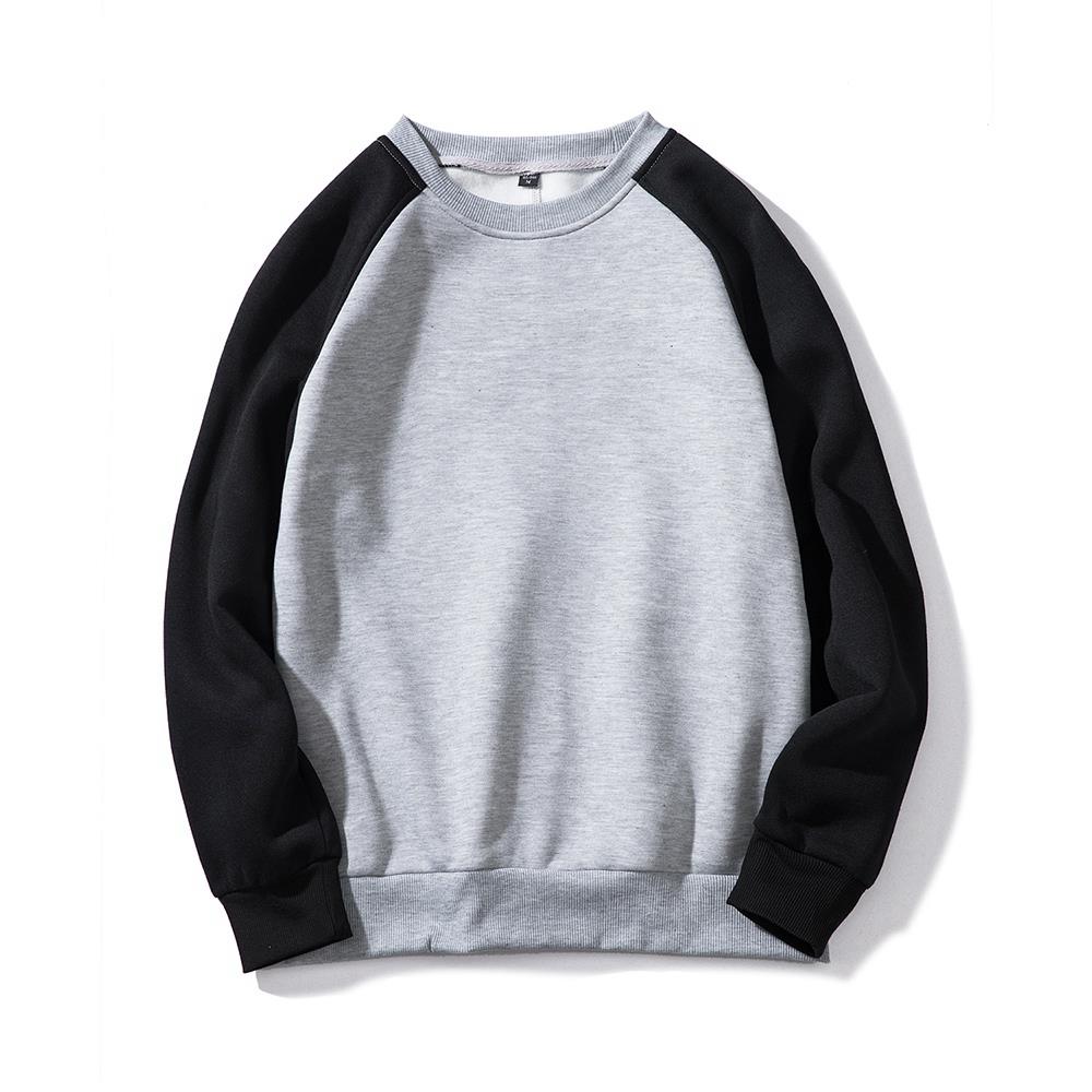 WY40 Men's Autumn Basic Casual Round Neck Sweatshirt (Color Block Cotton Pullover Shirt Size M) - Light Gray