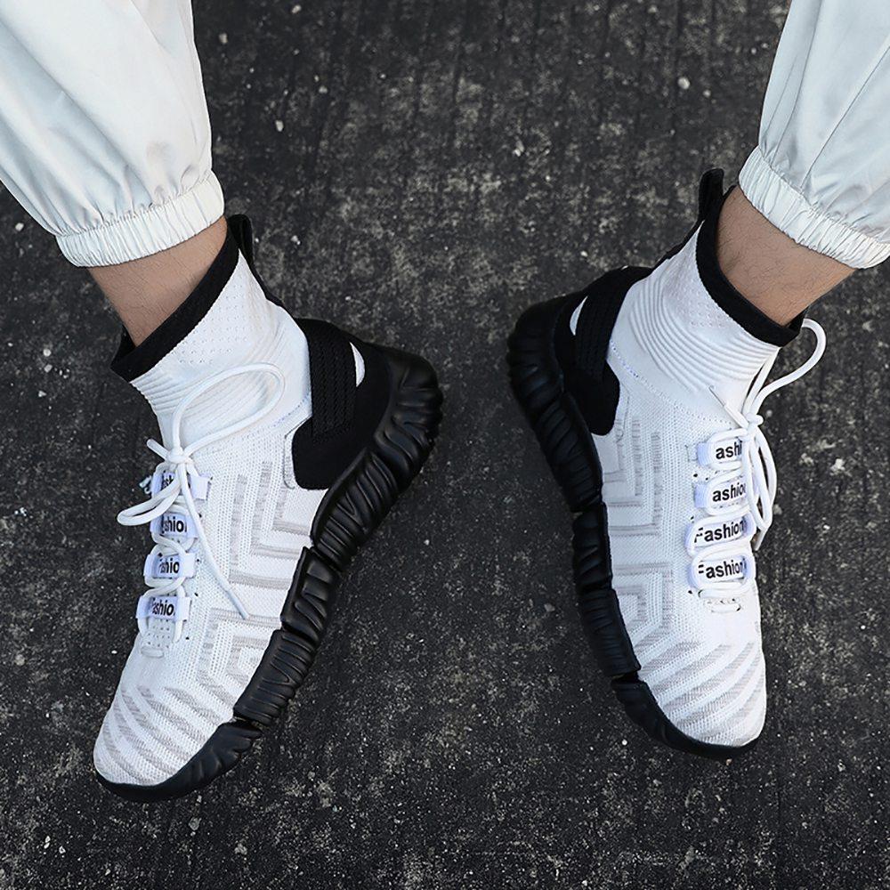 Men Outdoor Tennis Shoes Running Shoes Mesh Casual Shoes Flying Woven Upper Size EU 39.5 - White