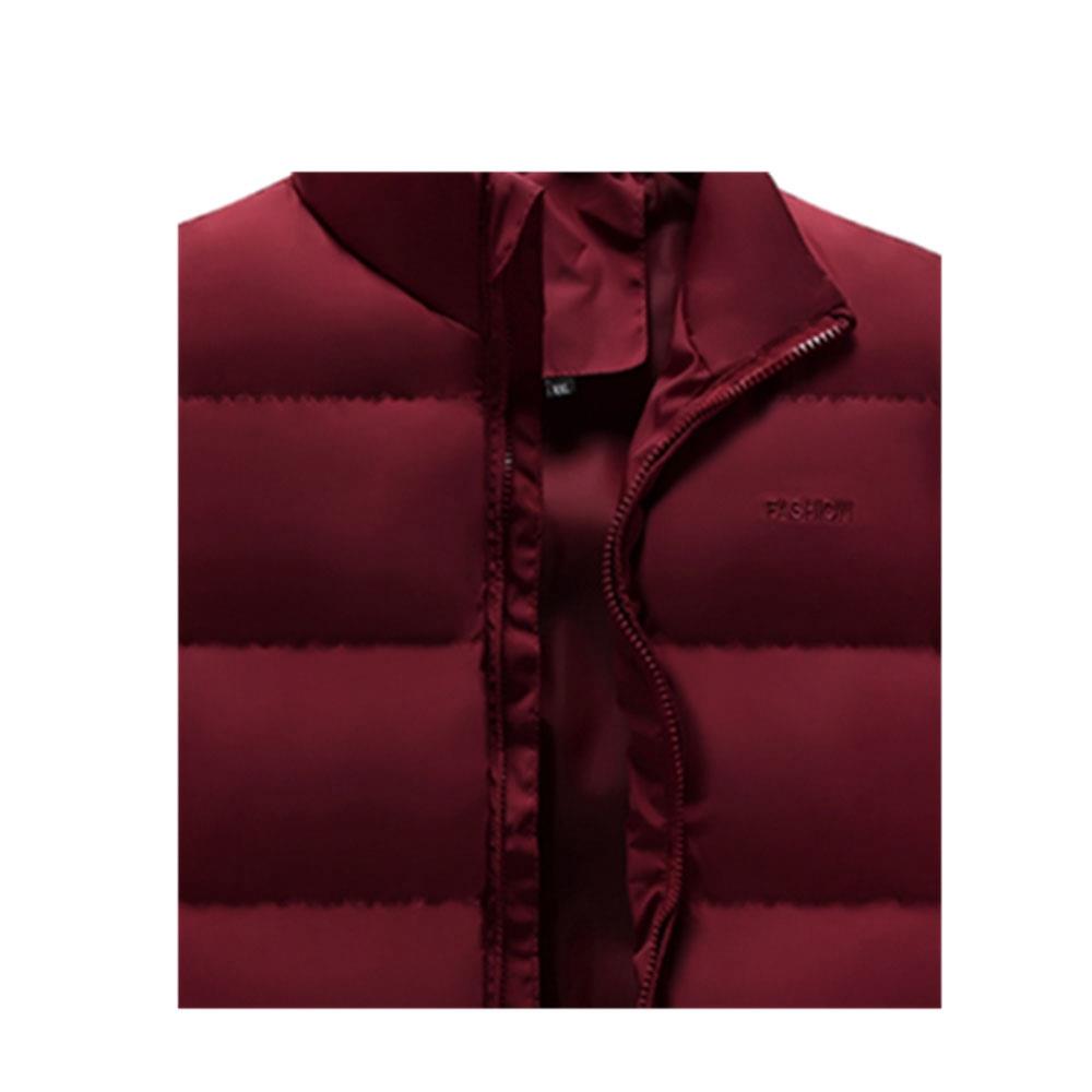 LH1801 Men's Winter Thick Stand Collar Cotton Waistcoat (Solid Color Vest Sleeveless Jacket Size L) - Burgundy