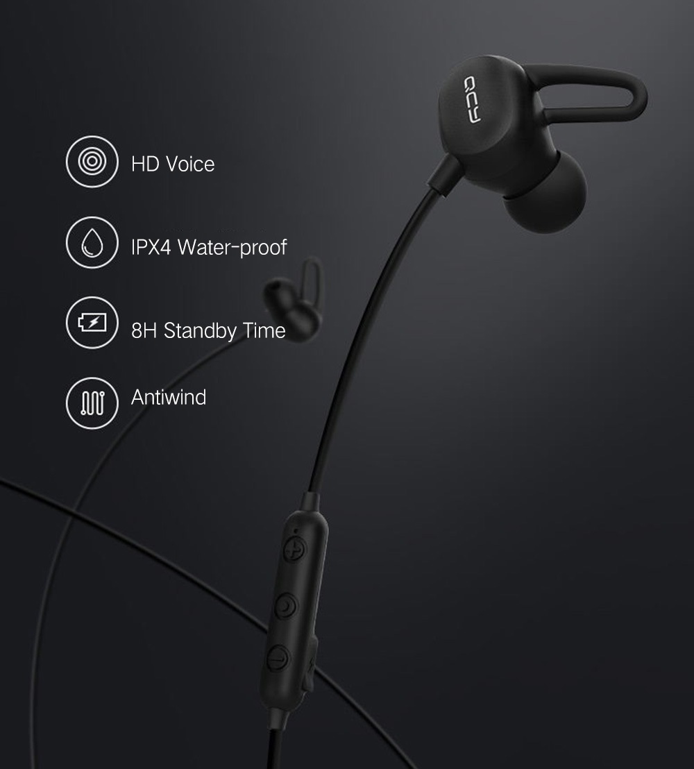 QCY E2 CSR V4.2 Wireless Bluetooth Earphones IPX4 Water-resistant - Black