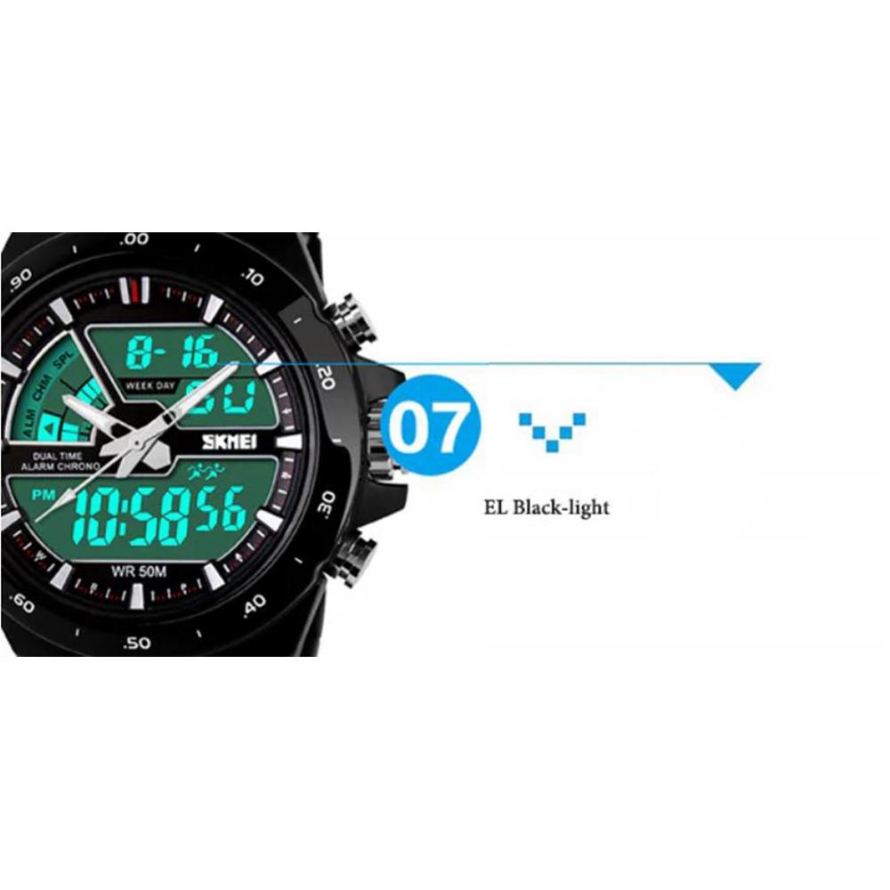 Skmei 1016 Unisex LED Sports Watch Analog-Digital Dual Day Date Alarm 50M Water Resistance Silicone Band - Black + Red