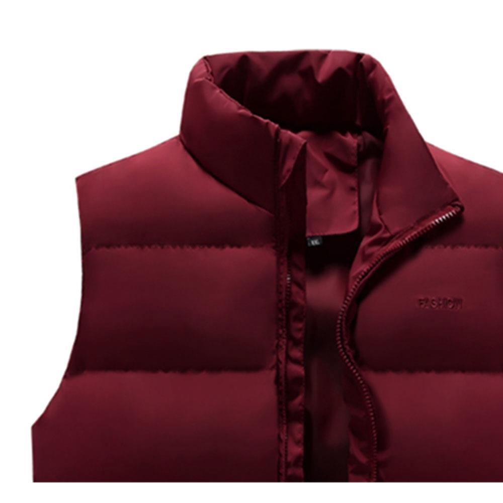 LH1801 Men's Winter Thick Stand Collar Cotton Waistcoat (Solid Color Vest Sleeveless Jacket Size L) - Burgundy