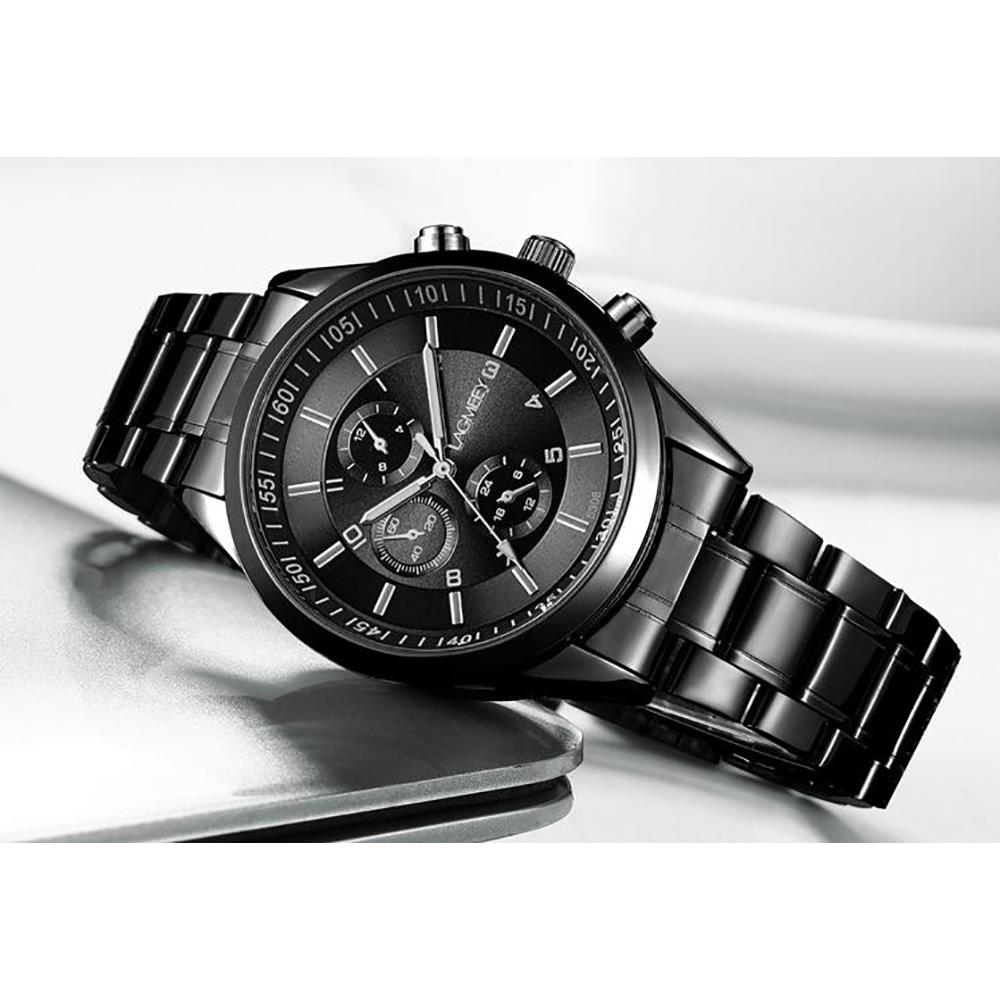 W5308 Men's Casual Business Analog Wrist Watch Quartz Movement Stainless Steel - Black
