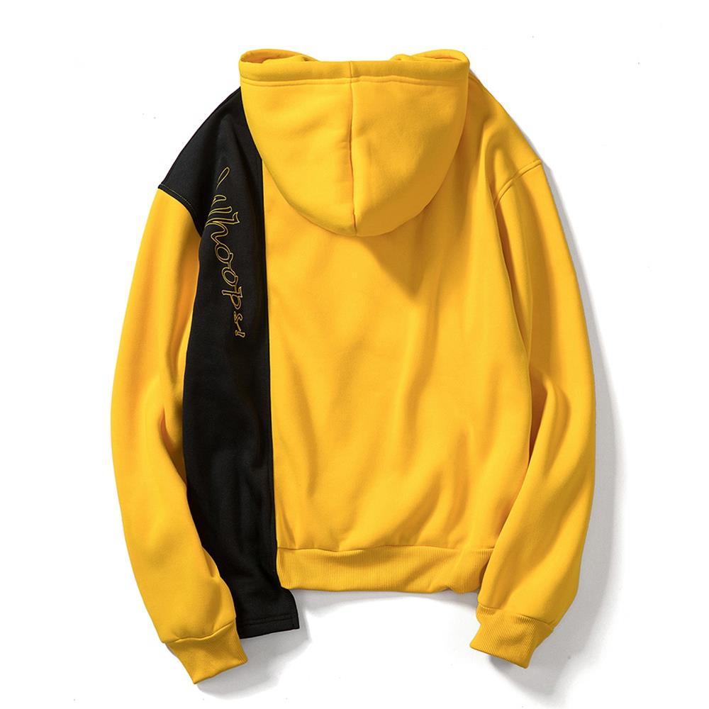 WY30 Men's Autumn Casual Irregular Loose Hoodie (Color Block Cotton Sweatshirt Size M) - Yellow