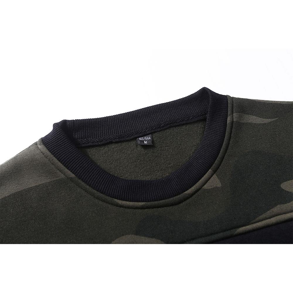 WY09 Men's Casual Crew Neck Camouflage Stitching Cotton Sweatshirt Size L - Army Green