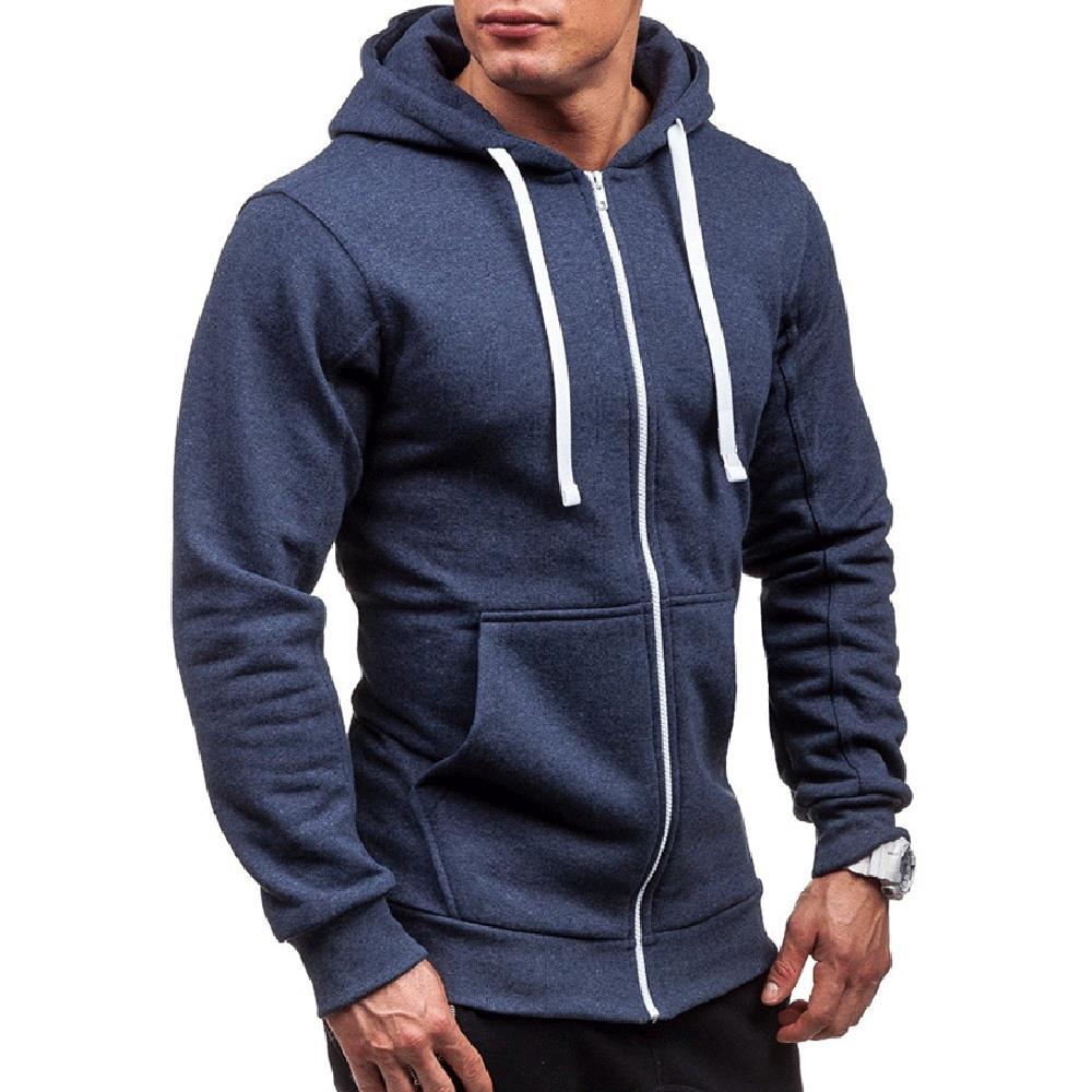 Men's Autumn and Winter Hoodies Long Sleeve Sweatshirt (Size M) - Navy Blue