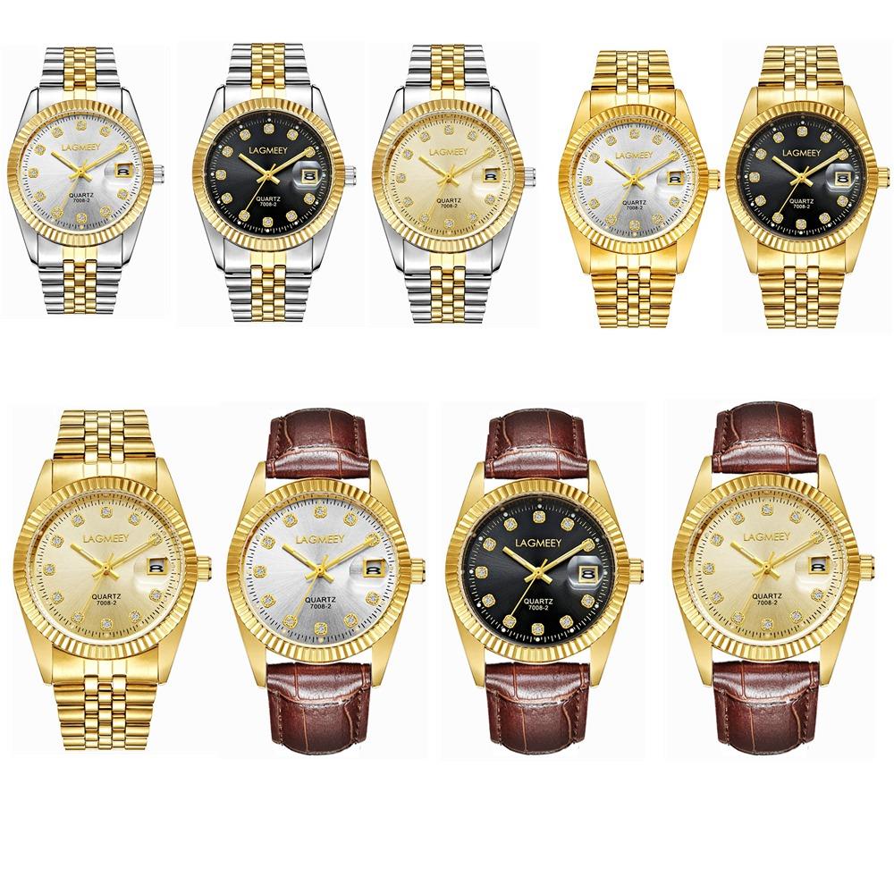 W7008 LAGMEEY Men's Business Wrist Watch Large Dial Calendar Quartz Movement Stainless Steel - White